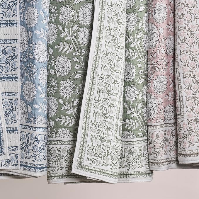 Levtex Home Adare Blue Reversible Full/Queen Quilt Set (88x92in) with 2 Pillow Shams (26x20in) - Floral Bedding - Blue White - Cotton Full/Queen Size Quilt Bedding Set - Lightweight, Soft, Pre-Washed