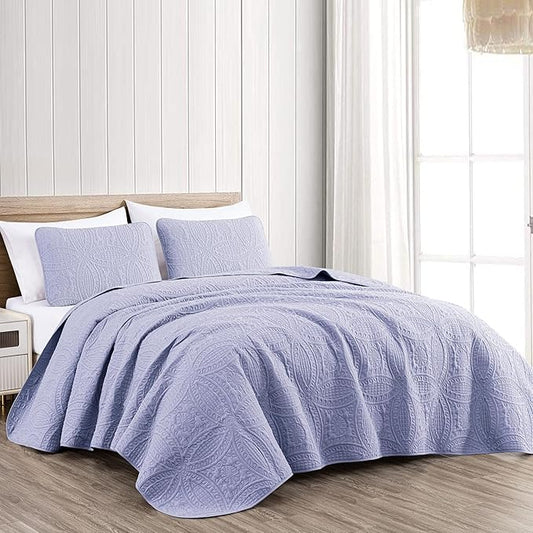 Chezmoi Collection Austin 3-Piece Oversized Bedspread Coverlet Set (King, Lavender)