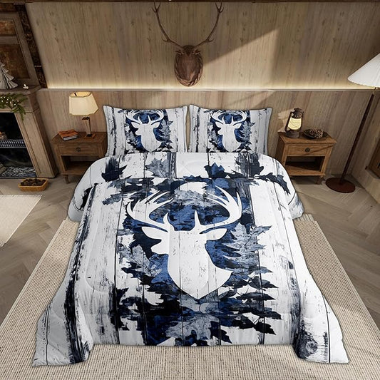 Feelyou Camo Deer Bedding Set Queen Size, Deer Hunting Comforter for Kids Boys Girls, Army Camouflage Comforter Set, Western Duvet Insert, Microfiber Bed Set