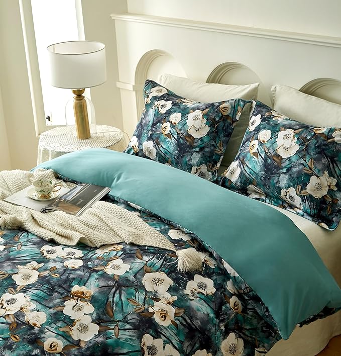 Cupocupa Duvet Cover King Size Set Boho Floral Pattern King Duvet Cover Set for King Size Bed Vintage Soft Bedding Leaf Print Duvet Cover with Pillowcases
