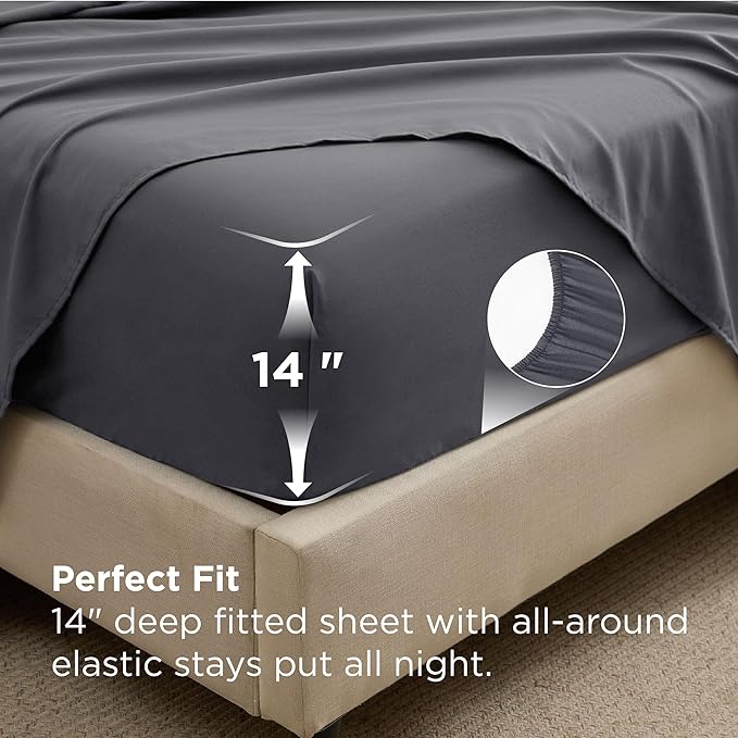 Bedsure 7 Pieces King Comforter Set Premium Series, Hotel Luxury Soft Bed in a Bag, Goose Down Alternative, Safe for Sensitive Skin Bedding Comforter All Season Medium Warmth, Dark Grey King Size