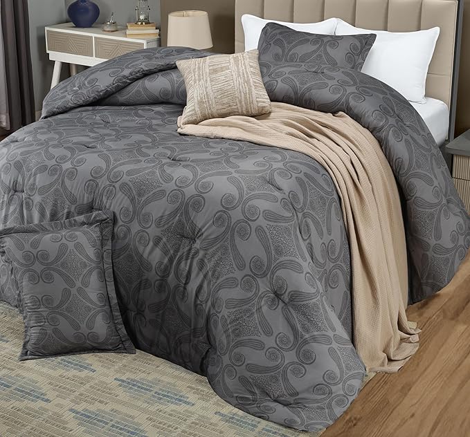 Utopia Bedding - Comforter Set with 2 Pillow Shams - 3 Pieces Bedding Comforter Sets - Down Alternative Comforter - Soft and Comfortable - Machine Washable, Paisley Grey, King