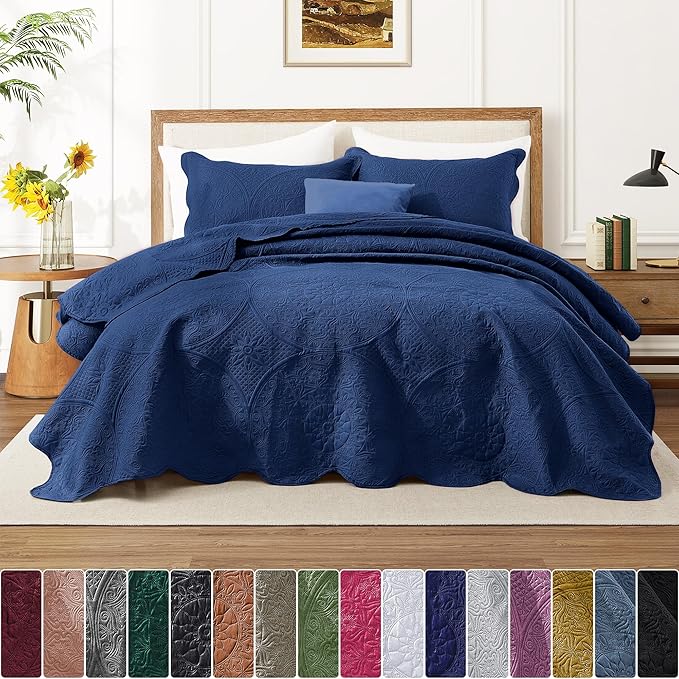 IR Imperial Rooms 10 Pack Queen Quilt Bedding Set (90" x 96") - Bulk Wholesale for Hotels, Guest Bedroom & Airbnbs - Lightweight Microfiber Reversible Floral Embossed Quilts Bedspreads (Blue)