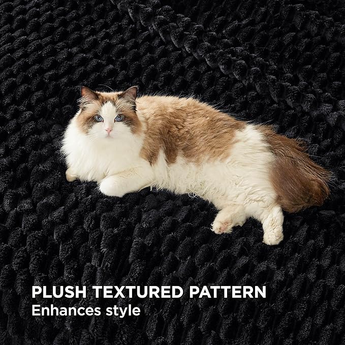 Bedsure Blanket Queen Size for Bed - 350GSM Fluffy Plush Bubble Blanket Queen Size for Home Room Decor, GentleSoft Cute Fleece Soft Cozy Gifts for Women Girls, Black, 90x90 Inches