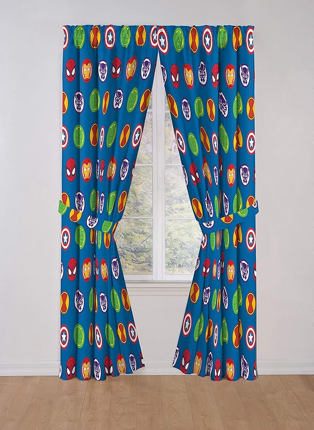 Jay Franco Marvel Super Hero Adventures Double Team 84" Inch Drapes - Beautiful Room Décor & Easy Set Up, Bedding Features The Avengers - Curtains Include 2 Tiebacks, 4 Piece Set
