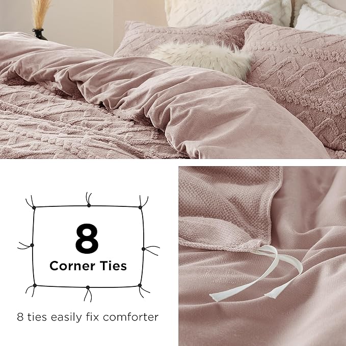Bedsure Fluffy Flannel Duvet Cover Set - Faux Fur Comforter Cover King Size, Cameo Rose Warm Plush Bedding for Winter, 3-Piece Set with Zipper Closure (104"x90") and 2 Pillow Shams