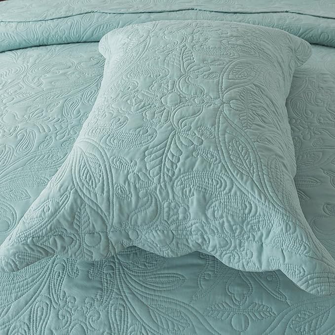 HoneiLife Quilt Set Queen Size - 3 Piece Queen Quilt Bedding Set Microfiber Quilt Sets Lightweight Bedspreads Reversible Coverlets Retro Bed Cover Floral Bedding Set All Season Quilts-Sage Green