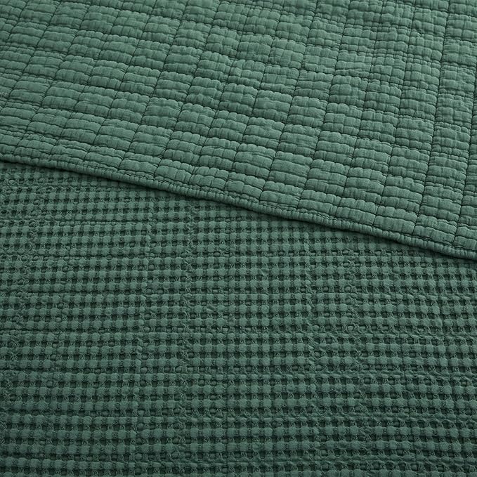 Levtex Home Mills Waffle King Bedspread Set (120x104in) with 2 Pillow Shams (36x20in) - Forest Green - Cotton King Size Bedspread Set - Soft, Pre-Washed