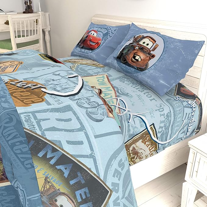 Disney/Pixar Cars Tune Up Blue/Gray 7 Piece Full Bed in A Bag with Lightning McQueen & Mater in Radiator Springs (Official Disney/Pixar Product)