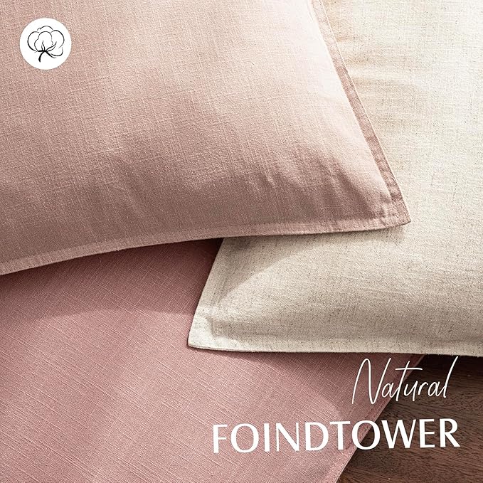 Foindtower Pack of 2, Decorative Linen Soild Throw Pillow Covers Soft Accent Cushion Euro Case Boho Farmhouse Pillowcase for Chair Couch Sofa Bedroom Living Room Home Decor 26 x 26 Inch Rose Pink