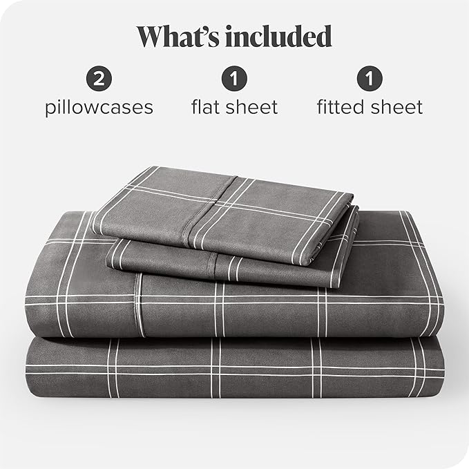 Bare Home California King Sheet Set - 1800 Ultra-Soft Microfiber Cal King Bed Sheets - Double Brushed - Deep Pockets - Easy Fit - 4 Piece Set (Cal King, Modern Plaid - Grey/White)