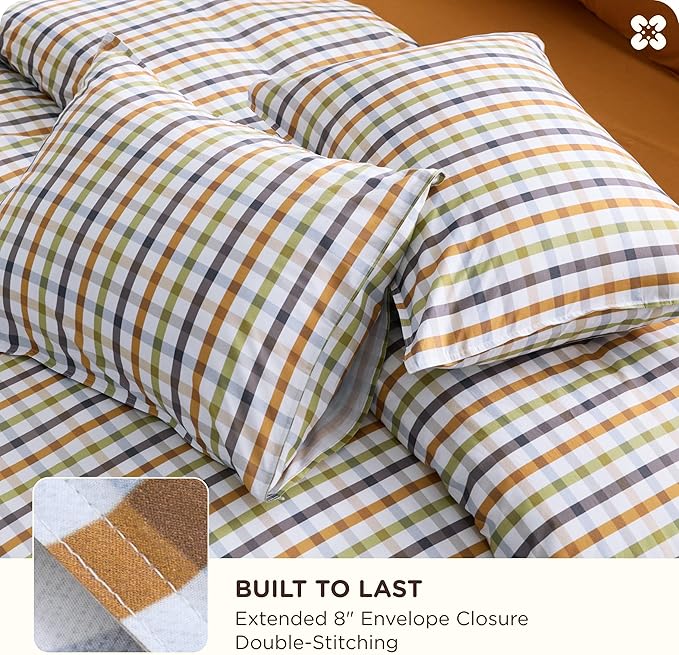 Bedsure 100% Cotton Reversible Plaid Duvet Cover Queen Size - Classic Warm Gingham Pattern Comforter Cover with Zipper Closure & 2 Pillow Shams, Comforter Sold Separately (Warm Plaid 90"x90")