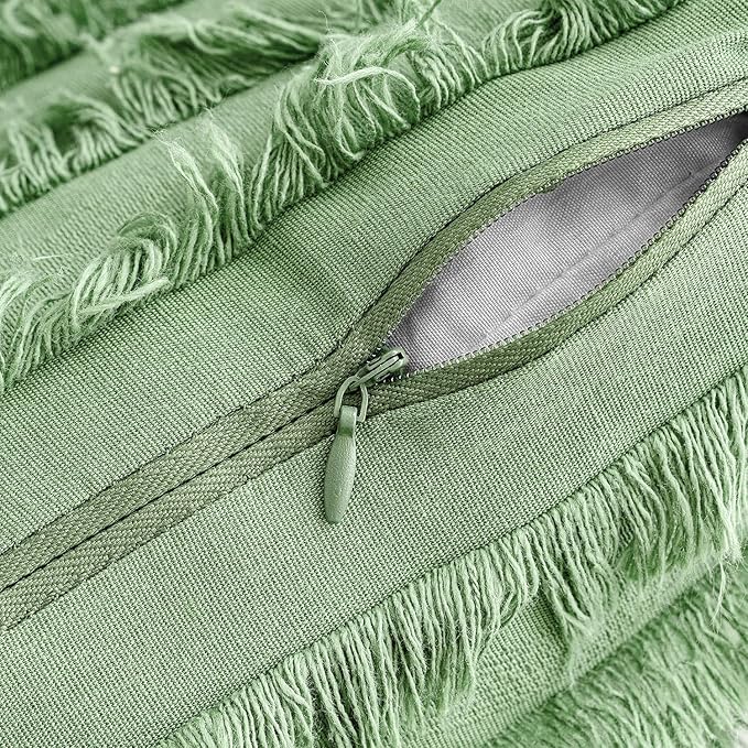 MIULEE Set of 2 Decorative Boho Throw Pillow Covers Spring Linen Striped Jacquard Pattern Cushion Covers for Spring Sofa Couch Living Room Bedroom 18x18 Inch Grass Green