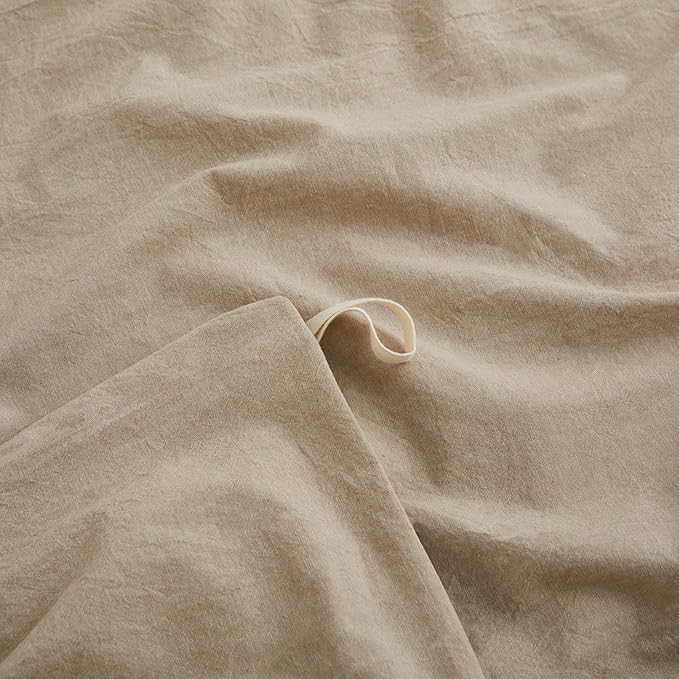 LOVQUE 100% Washed Cotton Duvet Cover Set King Size, Linen Like Natural Bedding Set with Zipper Closure (No Comforter), 104x90 Inches, Linen Grey