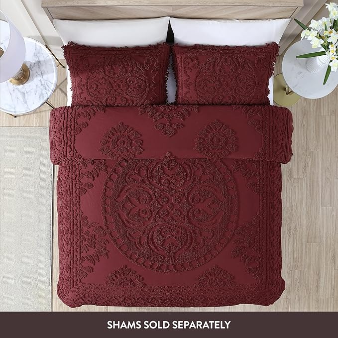 Beatrice Home Fashions Medallion Chenille Bedspread, King, Burgundy