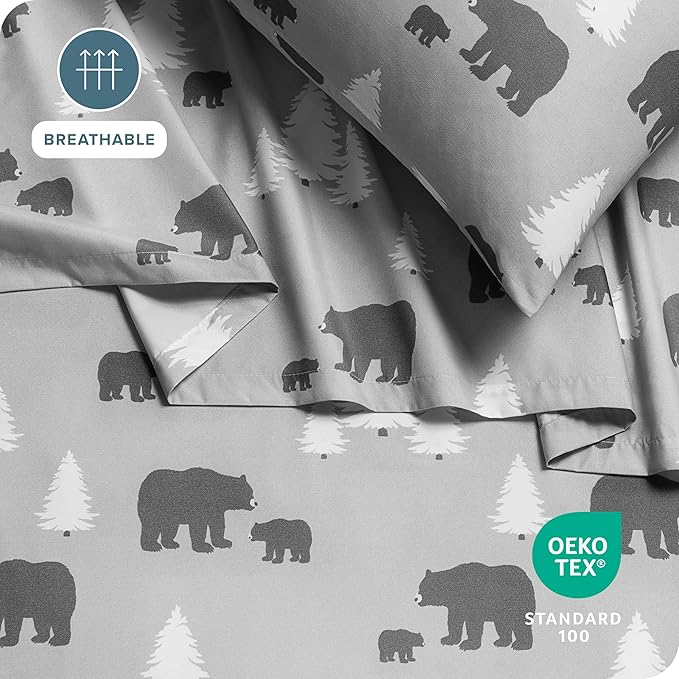 Bare Home Queen - Christmas Sheet Set - Luxury 1800 Ultra - Double Brushed Soft Microfiber - Deep Pockets - Easy Fit - 4 Piece Set - Holiday Bed Sheets (Queen, Kodiak)