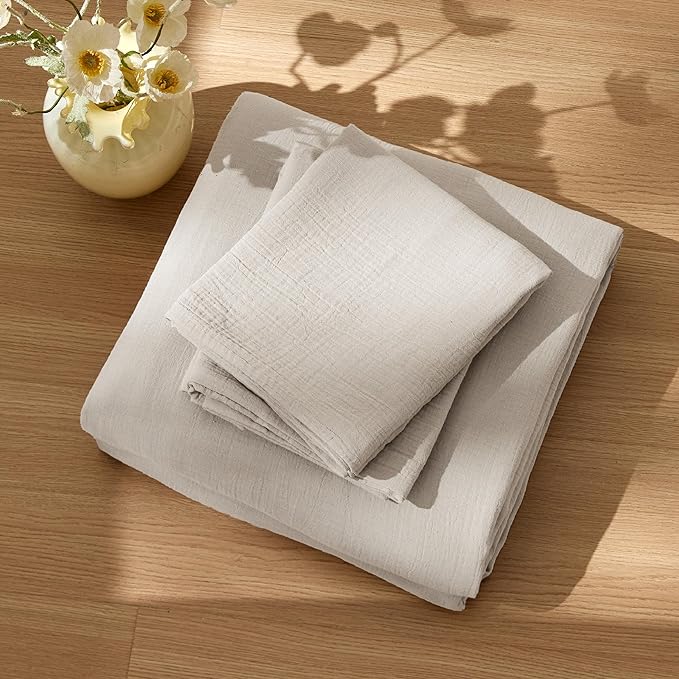 Bedsure Muslin Duvet Cover Queen Size - Cotton Blend Rayon Derived from Bamboo, Cooling Duvet Covet for Hot Sleepers - Ultra-Soft & Breathable Bedding Set for All Seasons(Oat Milk, 90"x90")