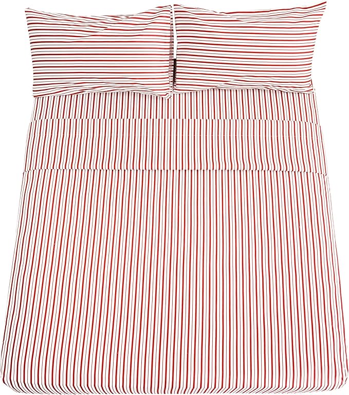 Best Season Burgundy Red Striped Sheets Set Full Size 4 Piece - Super Soft, Easy Care & Breathable Red and White Pinstripe Bed Sheet Set with 16-Inch Deep Pockets, Great Gift for Christmas & Birthday