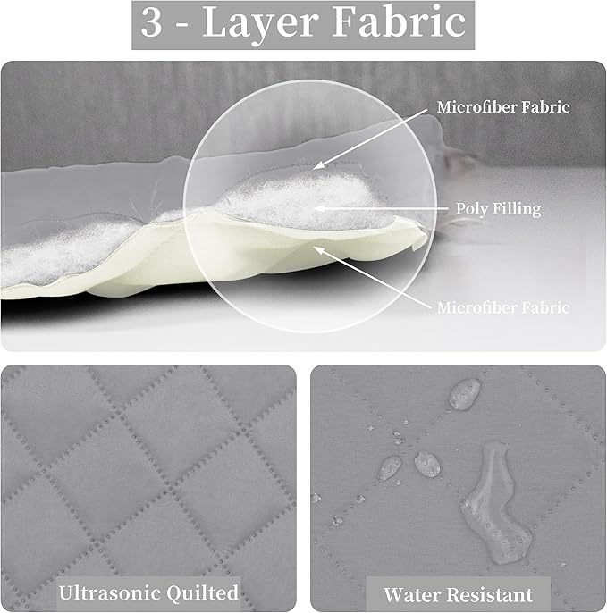 Easy-Going King Size Reversible Quilt Set with 1 Quilt and 2 Pillow Shams, Soft Bed Quilt Cover, Water Resistant Lightweight Microfiber Bedspread, Stain Resistant, Light Gray/Ivory