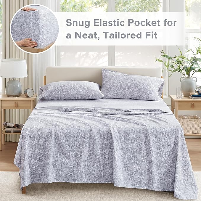 Comfort Spaces 100% Cotton Sheet Set Breathable, Lightweight, Soft with 12" Elastic Pocket Fits up to 14" Mattress, All Season Cozy Bedding, Matching Pillow Case, Twin XL Adelia Gray 3 Piece