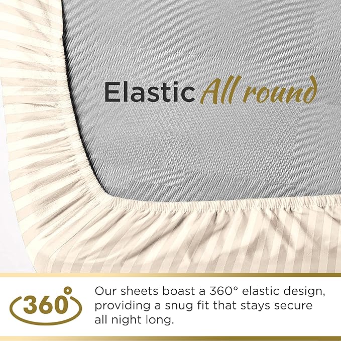 Twin XL 100% Microfiber Double Brushed Sheet Set - Extra-Soft & Wrinkle-Free - 15" Deep Pockets, 39" x 80" - Ideal for Dorms, Hospitals & Split King Beds - 3 PC Set (Twin XL, Damask Ivory Stripe)