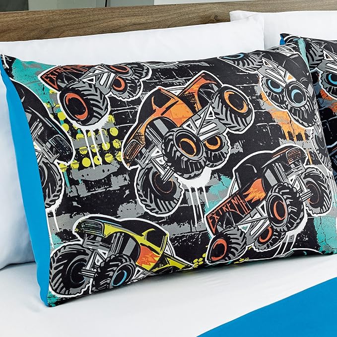 Chezmoi Collection 4-Piece Boys Full Bedding Sets - Soft Microfiber Multi-Color Monster Truck Racing Kids Comforter Set Full/Queen