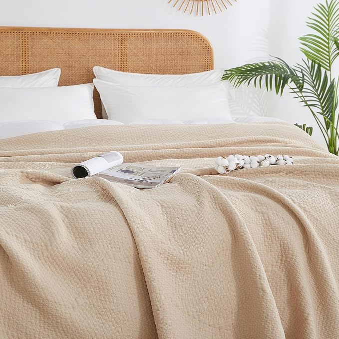 Premium 100% Cotton Blanket – All-Season Soft Breathable Bed Blanket for Twin Size – Lightweight Stylish Textured Throw for Bed– Giftable Cozy Bedding