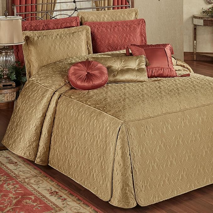 Cambridge Classic Luxury Bedding | Golden Bronze Solid Color Polyester Satin | Elaborate Damask Quilting | Fitted, Oversized 24 Inch Drop | 3 Piece Bed Set Includes Queen Bedspread & 2 Standard Shams