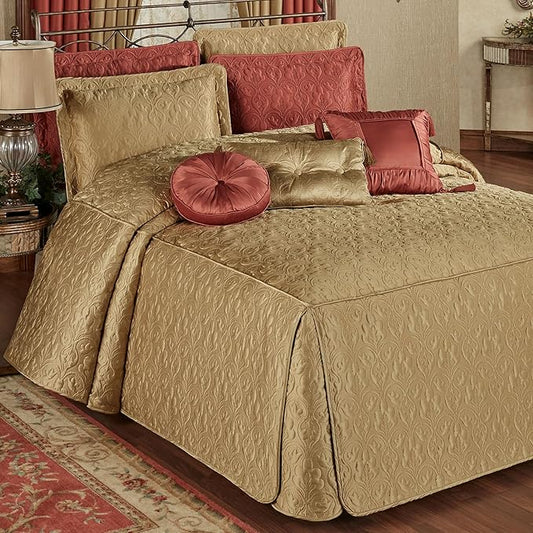 Cambridge Classic Luxury Bedding | Golden Bronze Solid Color Polyester Satin | Elaborate Damask Quilting | Fitted, Oversized 24 Inch Drop | 3 Piece Bed Set Includes Queen Bedspread & 2 Standard Shams