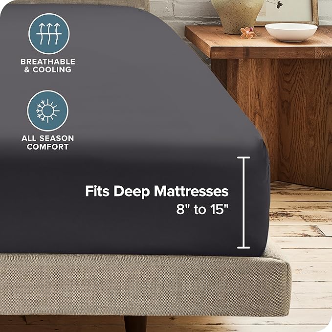 Bare Home 2-Pack Fitted Bottom Sheets Short Queen - Premium 1800 Ultra-Soft Wrinkle Resistant Microfiber - Deep Pocket (Short Queen, Forged Iron Grey)