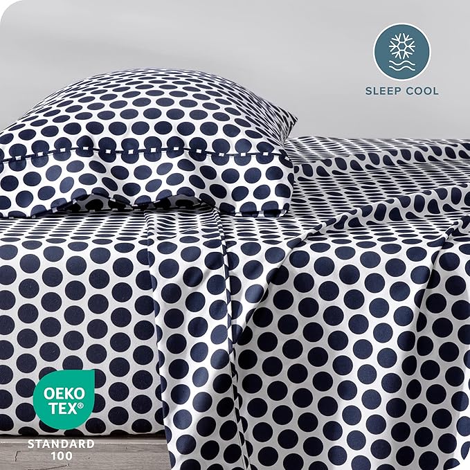Bare Home Twin Sheet Set - 1800 Ultra-Soft Microfiber Deep Pockets - Easy Fit - Extra Soft - 3 Piece Set - Bedding Sheets & Pillowcases (Twin, Pennytile - White/Midnight)
