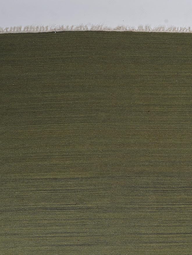 Rugsotic Carpets Hand Woven Flat Weave Kilim Wool ECO-Friendly Area Rugs - 10'x13', Rectangle Shape, Olive Color, Solid Plain Design, Low Pile Handmade Area Rugs for Living Room, Bed Room (D00111)