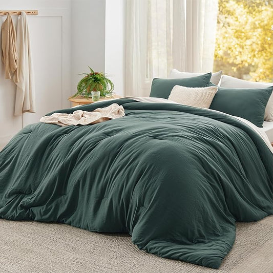 Bedsure Super King Plus Comforter Set, Forest Green Soft Prewashed Bedding for All Seasons, 3 Pieces GentleSoft™ Bed Set, 1 Lightweight Comforter (128"x120") and 2 Pillowcases (20"x36")