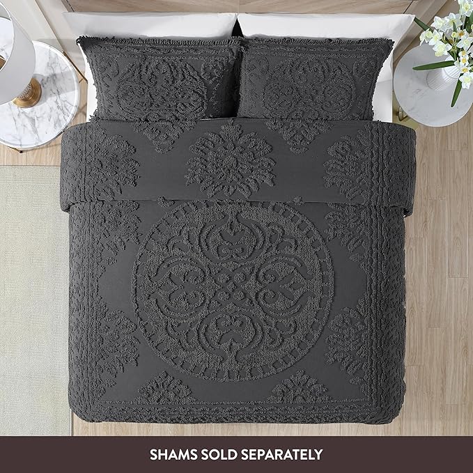 Beatrice Home Fashions Medallion Chenille Bedspread, King, Charcoal