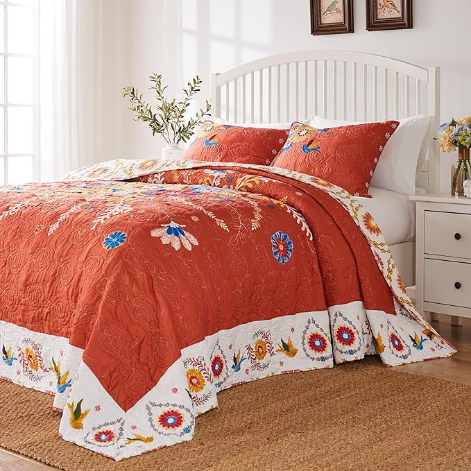 Greenland Home Barefoot Bungalow Topanga Quilted Bedspread Set, 3-Piece Jumbo Queen, Multi