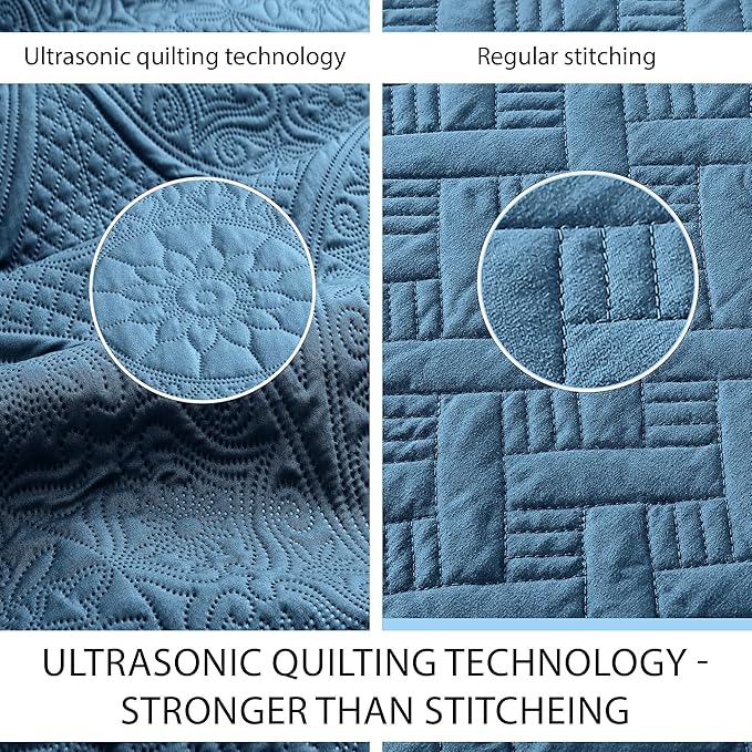 IR Imperial Rooms California King Quilt Bedding Set Size (118"x106") + 2 Pillow Shams (20" x 36"+ 2") - 3 Pcs All Season Reversible Microfiber Coverlet Embossed Floral Quilt Bedspread (Light Blue)