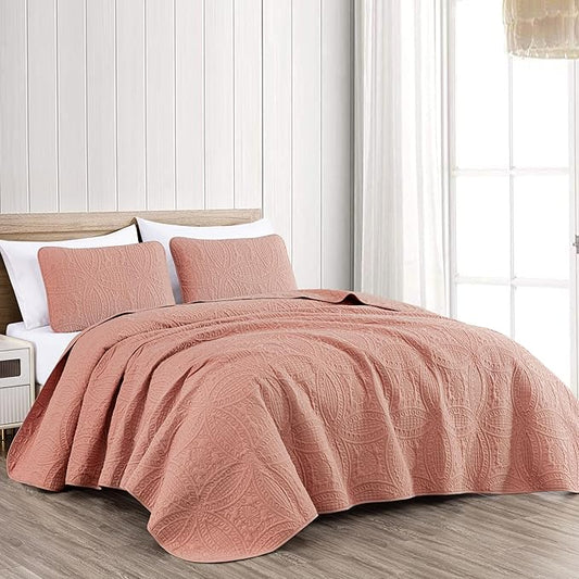 Chezmoi Collection Austin 3-Piece Oversized Bedspread Coverlet Set (King, Salmon) (Pack of 6)
