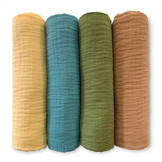 SwaddleDesigns Cotton Muslin Swaddle Blankets for Babies, Set of 4, Neutral Receiving Blankets for Newborn, Baby Registry & Gift, 46x46 inches, Patagonia