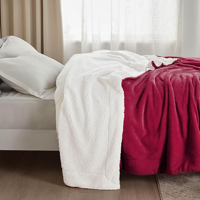 Bedsure GentleSoft Sherpa Fleece Blankets King Size for Bed, Non-Heated, Thick and Warm Throw for Girls and Women, Soft Fuzzy Plush King Christmas Blanket for Winter, Red, 108x90 Inches