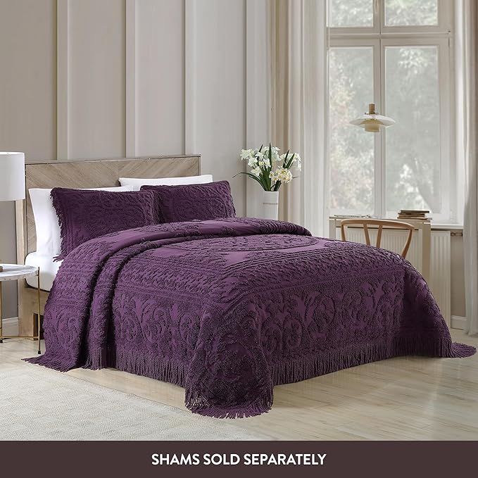 Beatrice Home Fashions Medallion Chenille Bedspread, Twin, Eggplant