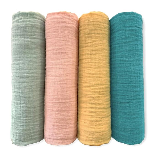 SwaddleDesigns Cotton Muslin Swaddle Blankets for Babies, Set of 4, Neutral Receiving Blankets for Newborn, Baby Registry & Gift, 46x46 inches, Paradise