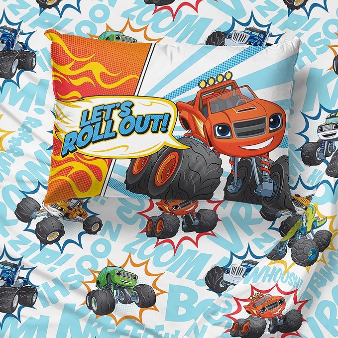 Jay Franco Blaze and The Monster Machines Off to The Races 5 Piece Twin Size Bed Set - Includes Comforter & Sheet Set - Super Soft Fade Resistant Microfiber (Official Blaze Products)