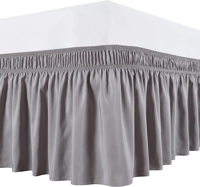 Bed Skirt - Wrap Around Bed Skirts Elastic Dust Ruffles, Easy Fit Wrinkle and Fade Resistant Luxurious Fabric Solid Color, Silver Full XXL Size Beds 15 Inch Drop