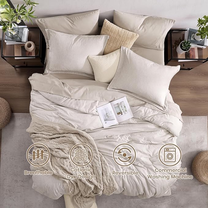 Monbix California King Comforter Set - 7 Pieces Cationic Dyeing Oatmeal Bed in a Bag Cal King Bed Sets with Comforter, Sheets, Pillowcases & Shams, Reversible Bedding Comforters Sets