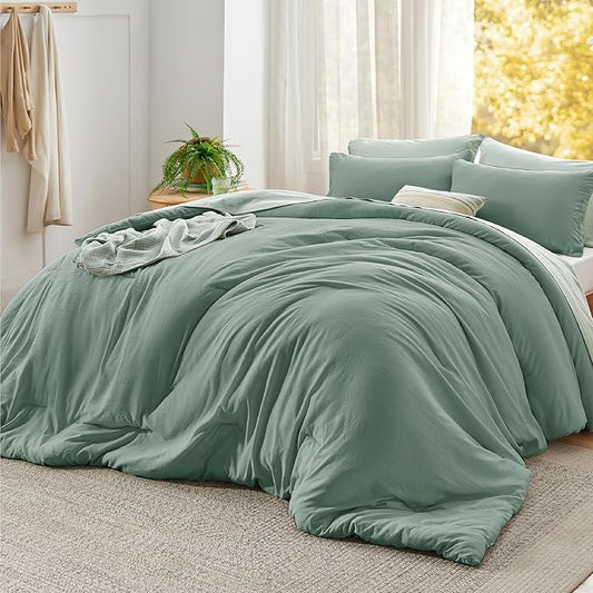 Bedsure Super King Comforter Set, Sage Green Soft Prewashed Bedding for All Seasons, 3 Pieces GentleSoft™ Bed Set, 1 Lightweight Comforter (120"x120") and 2 Pillowcases (20"x36")