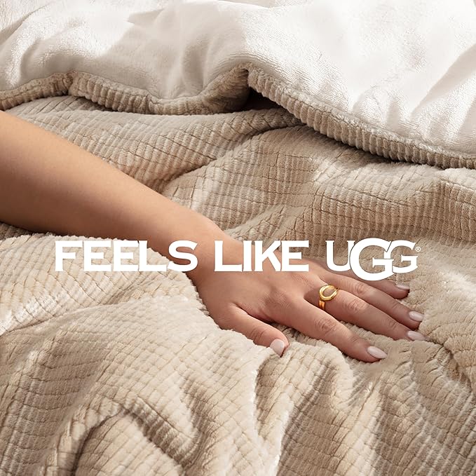 UGG Remina Comforter Set 5 Piece Bed in a Bag with Throw Blanket, Decorative Pillow, Shams, and Reversible Comforter Hypoallergenic Washable Luxury Plush Warm Fluffy Bedding Set, King, Brown Birch