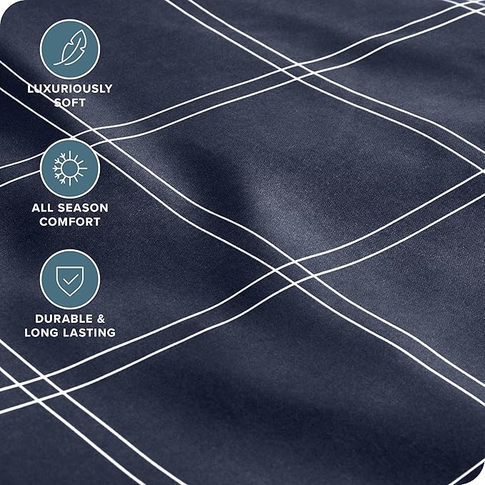 Fitted Bottom Sheet Full Size - Premium 1800 Microfiber - Ultra-Soft Hotel Luxury - Deep Pocket - Durable and Long Lasting - Fitted Sheet (Full, Modern Plaid - Midnight Blue/White)
