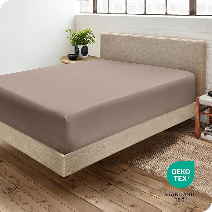 Bare Home Fitted Bottom Sheet Twin Size - Premium 1800 Microfiber - Ultra-Soft Hotel Luxury - Deep Pocket - Durable and Long Lasting (Twin, Taupe)