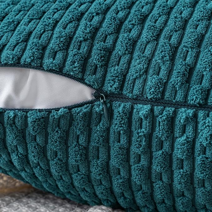 MIULEE Pack of 2 Decorative Throw Pillow Covers 16x16 Inch Soft Boho Striped Textured Corduroy Pillow Covers Modern Farmhouse Home Decor for Couch Bed Sofa Living Room Teal Blue