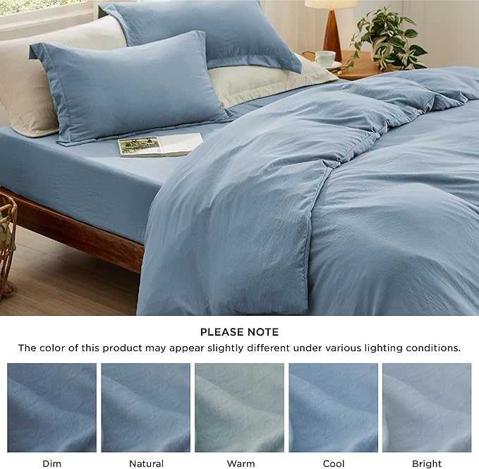 Bedsure Duvet Cover King Size with Fitted Sheet - 4 Pieces Prewashed Cotton-Like Polyester Extra Soft Bedding Set, Includes 1 Duvet Cover 104x90 Inches, 2 Pillow Shams, 1 Fitted Sheet, Mineral Blue